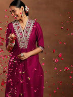 Libas WomenS Silk Embroidered Regular Kurtas (G2744R Maroon