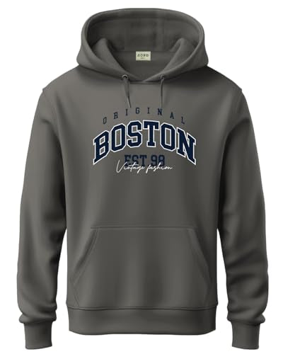 ADRO Men's Cotton Neck Hooded Sweatshirt (H24-BOST-SG_Steel Grey