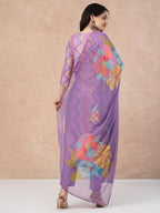 ANNI DESIGNER Womens Rayon Blend Straight Printed Kurta with Pant & Dupatta (Zaggu Purple_S_Purple_Small)