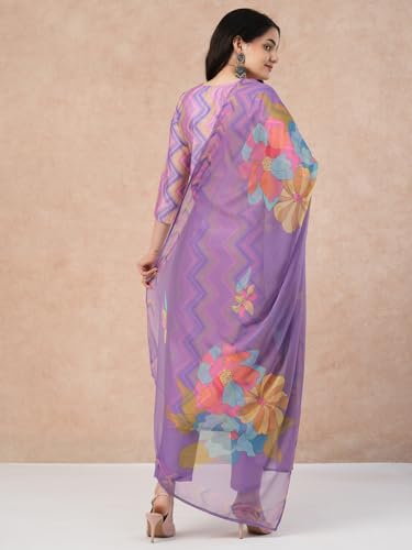 ANNI DESIGNER Womens Rayon Blend Straight Printed Kurta with Pant & Dupatta (Zaggu Purple_XL_Purple_X-Large)