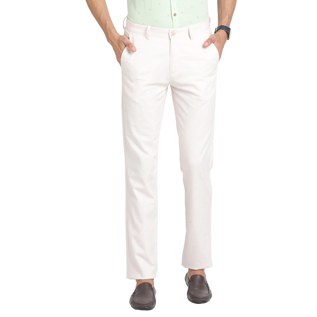 Turtle Men Cotton Linen Ultra Slim Fit White Casual Trouser