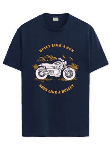 ADRO Mens Royal Bike Design Printed 100% Cotton T-Shirt - Regular Fit, Printed T-Shirts for Men (RN24-RYL-NB_Navy_S)