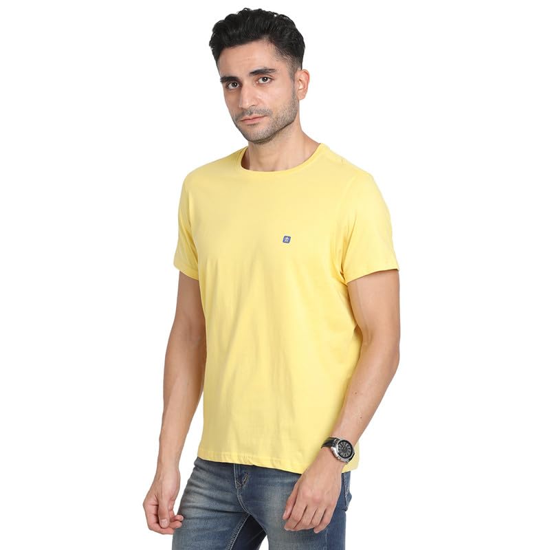 Turtle Men 100% Cotton Yellow Chest Printed Round Neck Half Sleeve Casual Essential T-Shirt