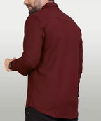 Tee Projekt Mens Regular Fit Solid Soft Touch Cotton Casual Shirt with Pocket Design with Spread Collar & Full Sleeves. Maroon
