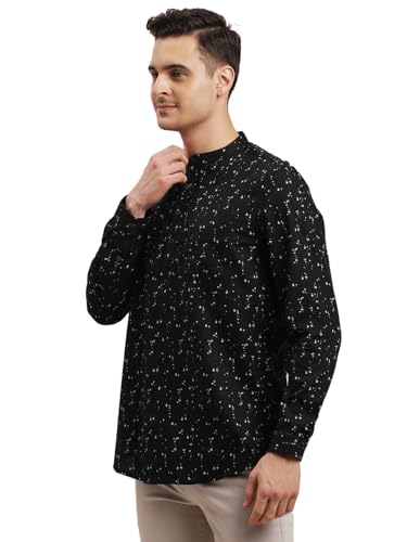 Turtle Men 100% Cotton Printed Kurta Black Casual Shirt