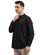 Turtle Men 100% Cotton Printed Kurta Black Casual Shirt