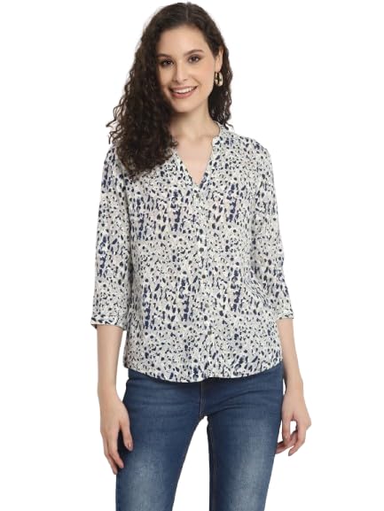 PORSORTE  Womens Multi Printed Button Down Shirt | Womens Summer Work V Neck Short Sleeve Lapel Shirt Top Tunic (Blue_L)