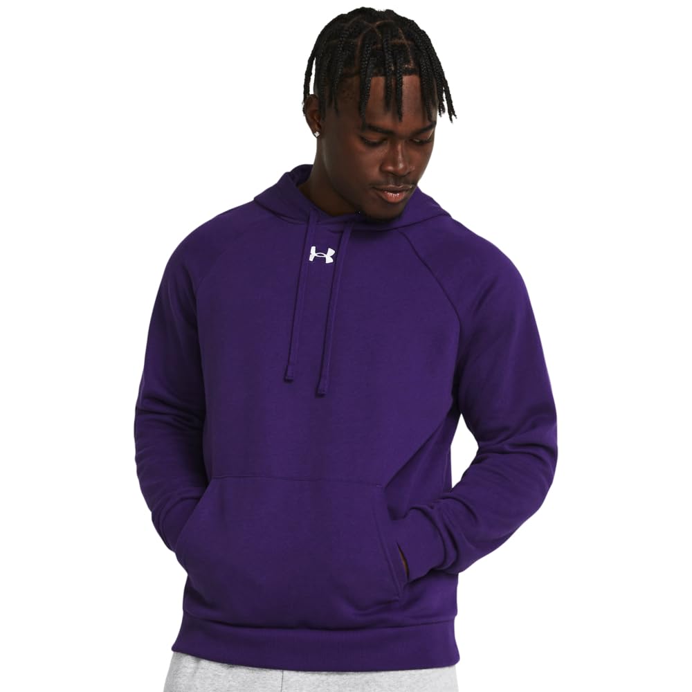 Under Armour Men's Rival Fleece Hoodie, (500) Purple / / White, Small Tall