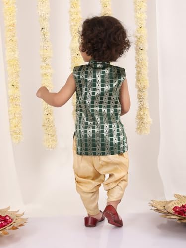 Jbn Creation Infant Boys Green And Gold Silk Blend Kurta And Dhoti Set