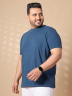 Bigbanana Plus Size Solid MenS Round Neck T-Shirt (Tony-Navy,Navy Blue,3Xl)