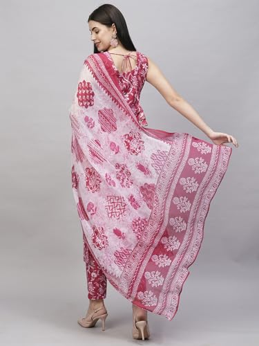 ANNI DESIGNER Womens Rayon Blend Straight Printed Kurta with Pant & Dupatta (Ball-Pink-RMS_L_Pink_Large)
