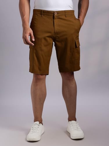 Thomas Scott Mens | Solid | Mid Rise | Light Weight | 4 Pockets | Lenin Blend | Casual | Chino | Shorts for Men (TSS123_Brown_3
