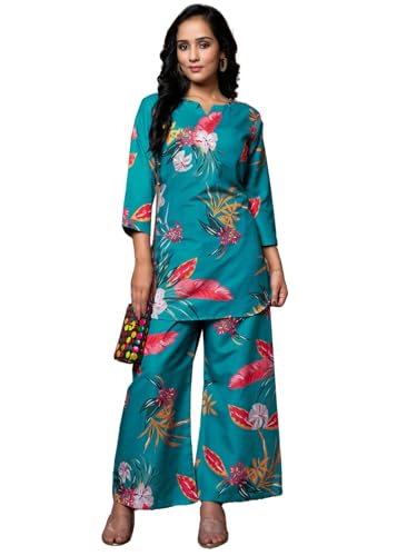Leriya Fashion Women Ethnic Kurta Set | Rayon Co-Ord Set | Fancy Pajama Set | Pack of 2 | Floral Printed Top & Pant Set | Full P