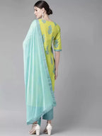 Anni Designer Women'S Cotton Blend Straight Printed Kurta With Pant & Dupatta (Pari Green)
