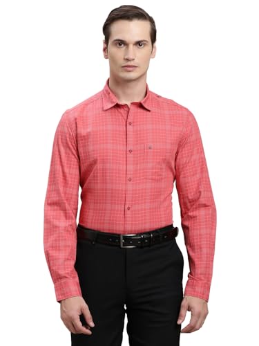 Turtle Men 100% Cotton Slim Fit Light Coral Checkered Full Sleeve Casual Shirt