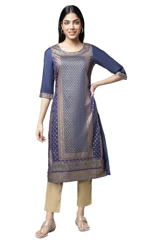 Aurelia Navy Blue Printed Kurta Set (Size: L)-23Feas14280-502655