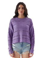 The Souled Store Solids: Periwinkle Women and Girls Long Sleeve Round Neck Acrylic Oversized Fit Sweaters
