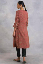 W For Woman Pink Hand Block Print Flared Kurta