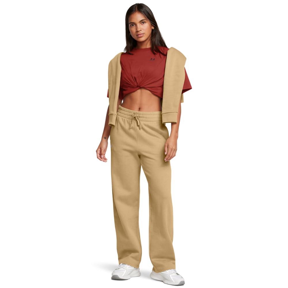 Under Armour Women's Rival Fleece Straight Leg Pants, (263) Camel / / White, Large