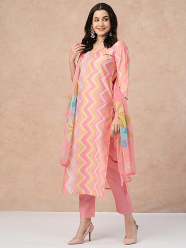 ANNI DESIGNER Womens Rayon Blend Straight Printed Kurta with Pant & Dupatta (Zaggu Pink-NW_M_Pink_Medium)