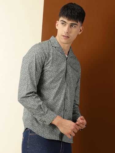Thomas Scott Mens 100% Cotton Printed Regular Fit Casual Shirt - Green