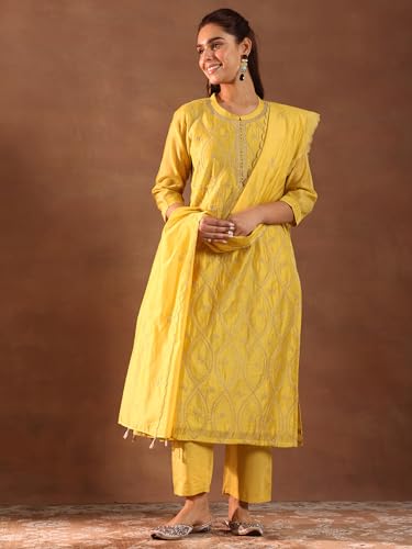 Libas WomenS Chanderi Silk Embroidered Kurta Set (49469 Mustard