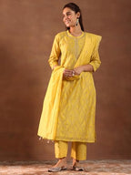 Libas WomenS Chanderi Silk Embroidered Kurta Set (49469 Mustard
