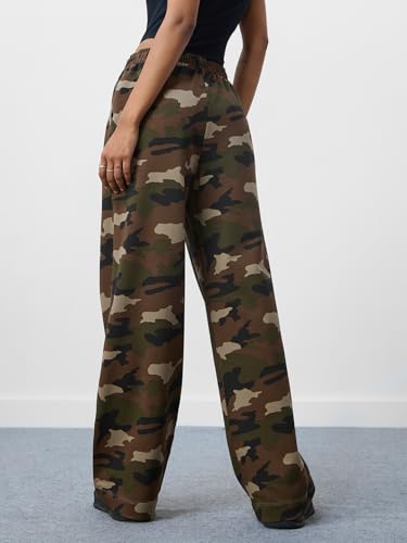 The Souled Store Sable Women and Girls Drawstringed Brown Camouflage Baggy Fit Cotton Flared Joggers