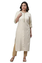 Aurelia Beige Foil Pattern Rayon Blend Regular Kurta