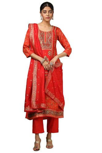 Soch Women Brocade Ethnic Motifs Suit Set with Faux Mirror and Sequins