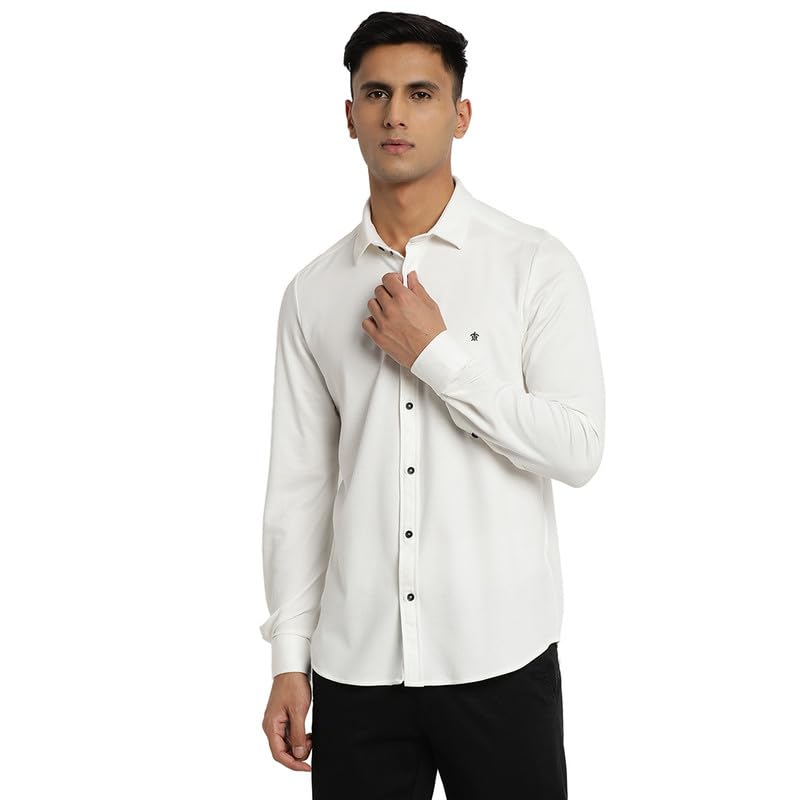 Turtle Men White Knitted Printed Slim Fit Casual Shirts