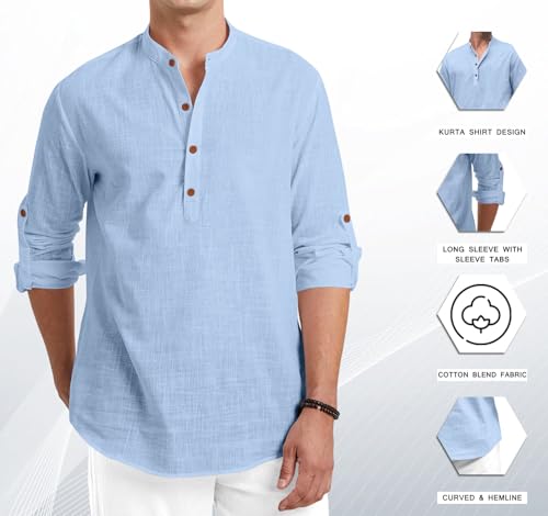 Royalscout Men Cotton Blend Full Sleeve Short Kurta Sky