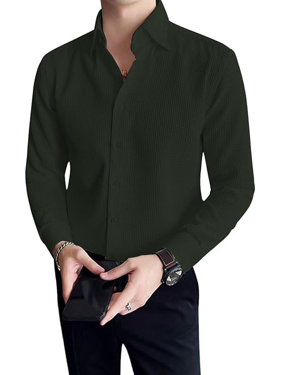 Greciilooks MenS Formal Button Down Shirt  Slim Fit Office Wear ShirtS For Men | Textured Long Sleeve Cotton Blend | Business
