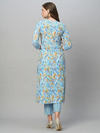 ANNI DESIGNER Womens Cotton Blend Straight Printed Kurta with Pant Set (Pahal Blue_XL_Blue_X-Large)