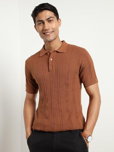 Nobero MenS Self Design Regular Fit Polo Shirt (1M-Twpo-R0015_Nutshell