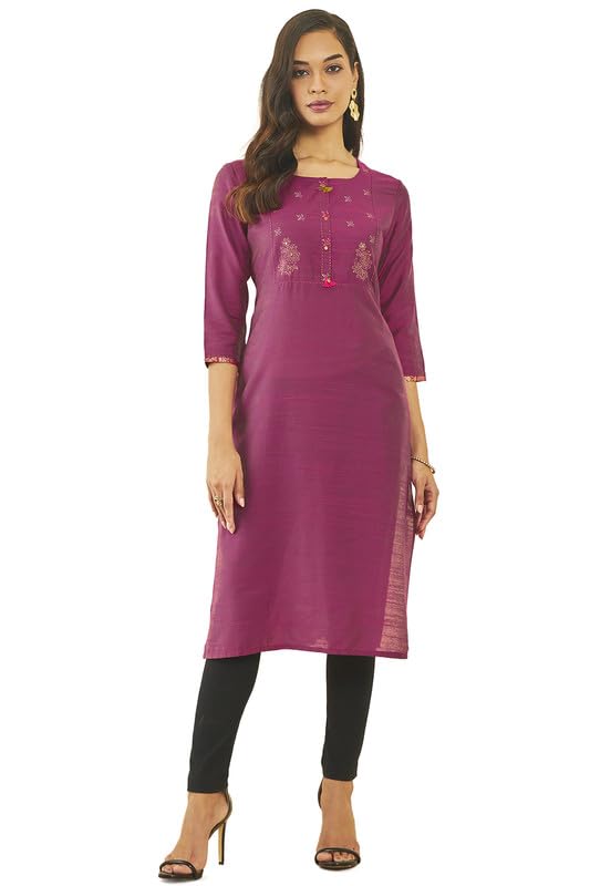 Soch Women Silk Blend Botanical Foil Print Straight Kurta