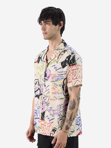 The Souled Store Official Popeye: Graffiti Men And Boys Short Sleeves Collared Neck Button Front Multicolor All Over Printed Ray