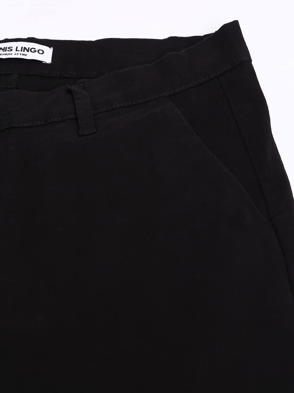 Dennis Lingo Mens Cotton Solid Casual Trousers, Tapered Fit, Mid Rise, Stretchable Ankle Length Chino Trousers Black