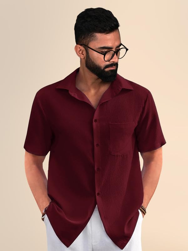 Pinkmint Popcorn Regular Fit Half Sleeve Shirt for Men