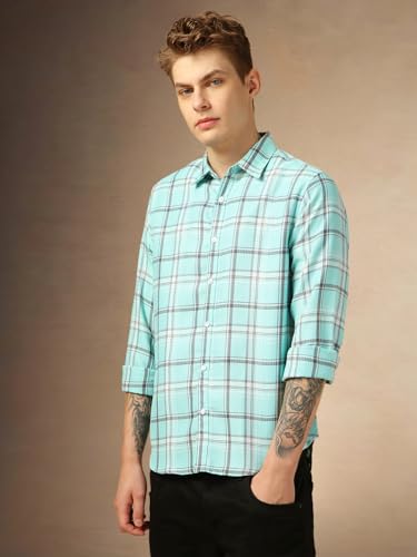 Dennis Lingo Relaxed Fit Cotton Full-Sleeves Men Checks Casual Shirts Blue
