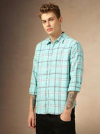 Dennis Lingo Relaxed Fit Cotton Full-Sleeves Men Checks Casual Shirts Blue