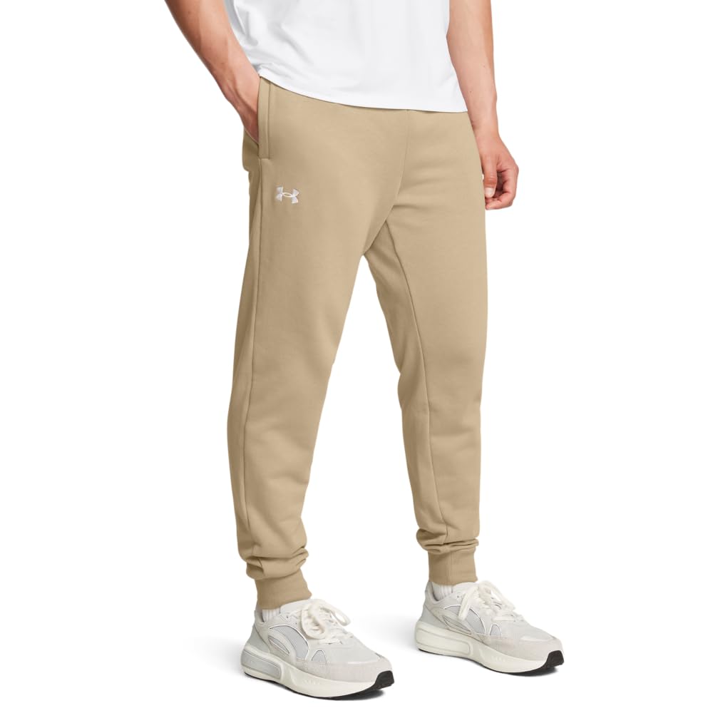 Under Armour Men's Rival Fleece Joggers, (299) City Khaki / / White, Medium