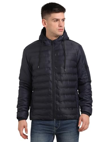 Turtle Men Navy Solid Full Sleeve Nylon Hooded Windcheater Jacket