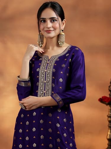 Libas WomenS Silk Blend Kurta Set (48962Oh_Purple