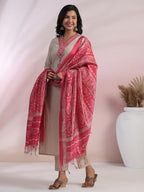 ANNI DESIGNER Womens Rayon Blend Embroidered Straight Kurta with Pant & Dupatta (Jankari Pink_XXL_Pink_XX-Large)