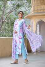 ANNI DESIGNER Womens Cotton Blend Straight Printed Kurta with Pant & Dupatta (Sohini Sky Blue_S_Sky Blue_Small)