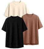 Veirdo Men's Cotton Oversized Fit Short Sleeve Solid Round Neck T-Shirt