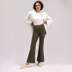 BlissClub Ultimate Flare Pants Lite Regular for Women Upto 54 ft | High Waist Trousers and Formal Pants for Office wear | Comfo