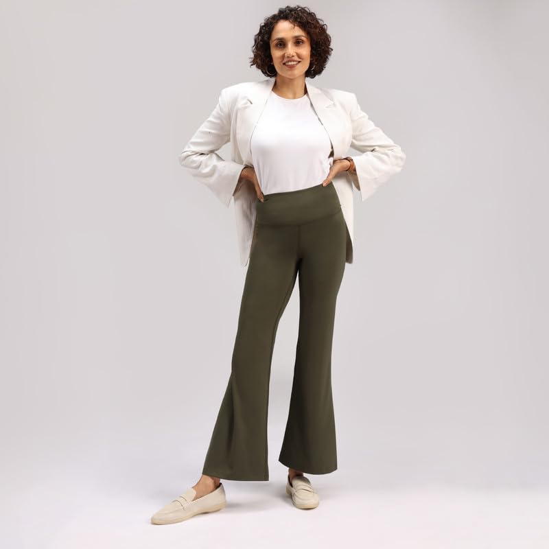 BlissClub Ultimate Flare Pants Lite Regular for Women Upto 54 ft | High Waist Trousers and Formal Pants for Office wear | Comfo