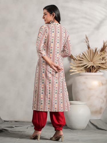 Anubhutee Women'S Viscose Rayon Ethnic Motifs Printed Pink Straight Kurta